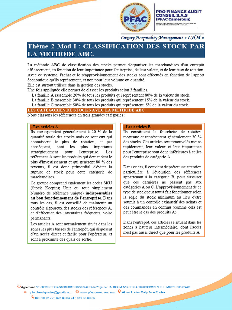Classification des Stocks : Méthode ABC | PDF | Inventaire | Entrepôt