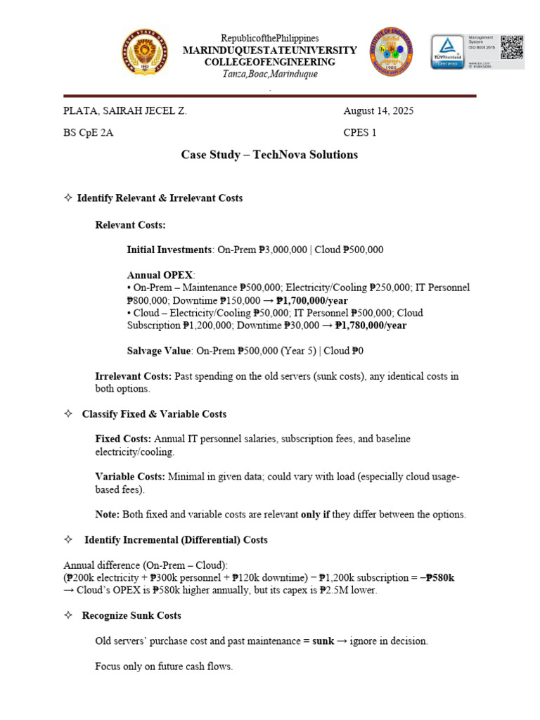 Case Study - TechNova Solutions | PDF | Net Present Value | Financial ...