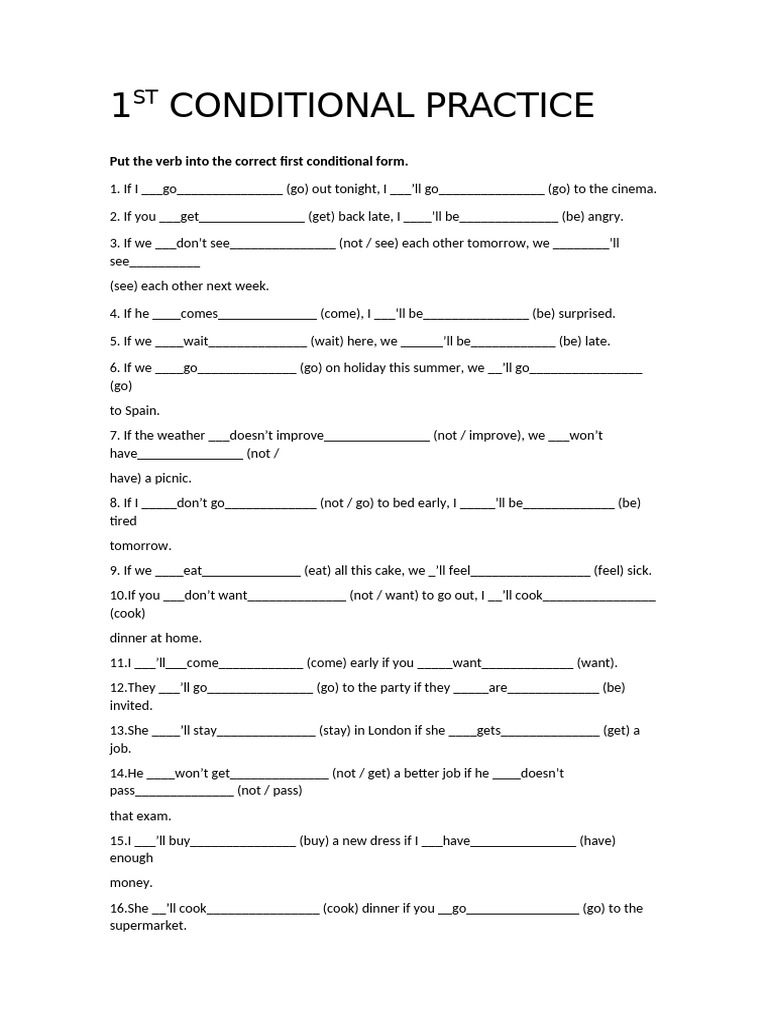 First Conditional Practice Exercises | PDF | Chess | Chess Theory