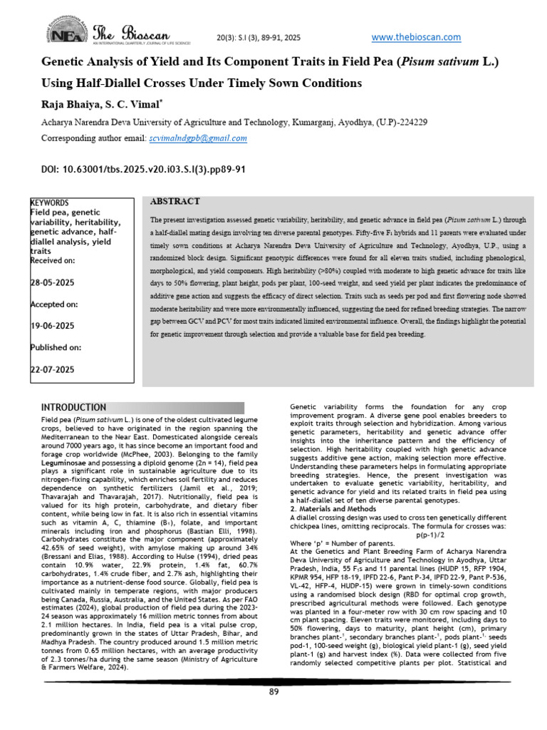 Genetic Variability in Field Pea Yield | PDF | Heritability | Plant ...