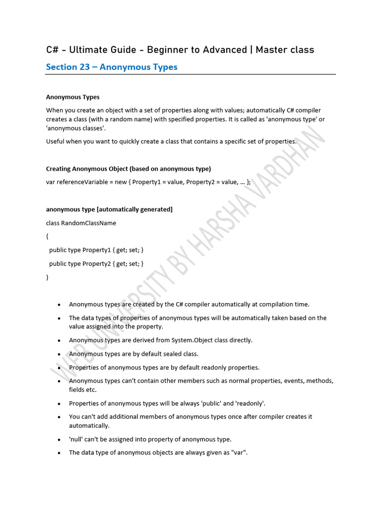 C# Anonymous Types Explained | PDF | C Sharp (Programming Language ...