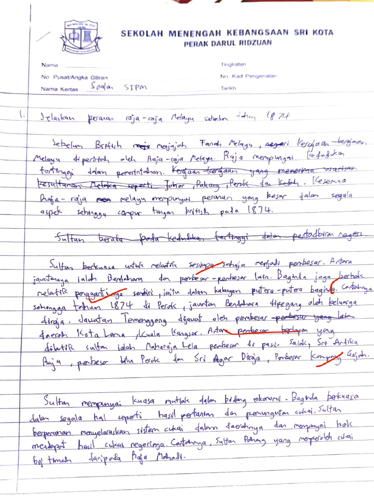 Peranan Raja II Melayu Seblom Tahun 1874 | PDF