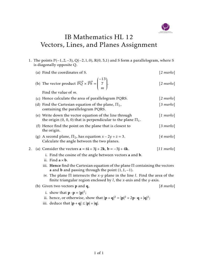 Lines and Planes Assignment | PDF