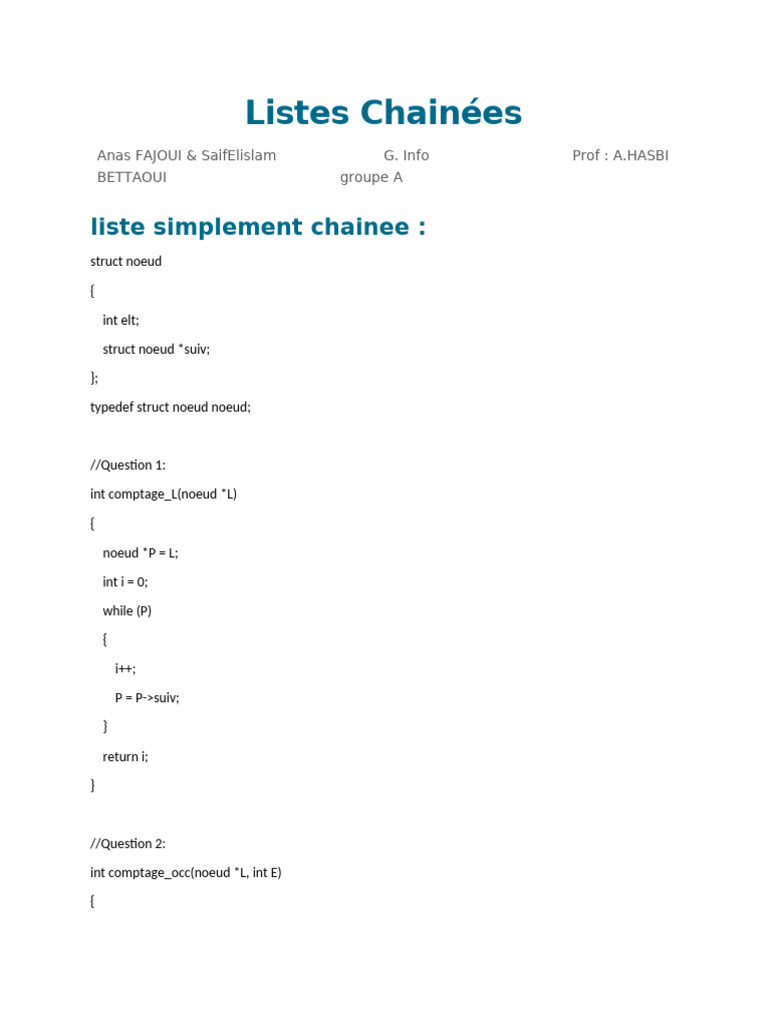 Fonctions sur Listes Chaînées en C | PDF | Nombre | Analyses