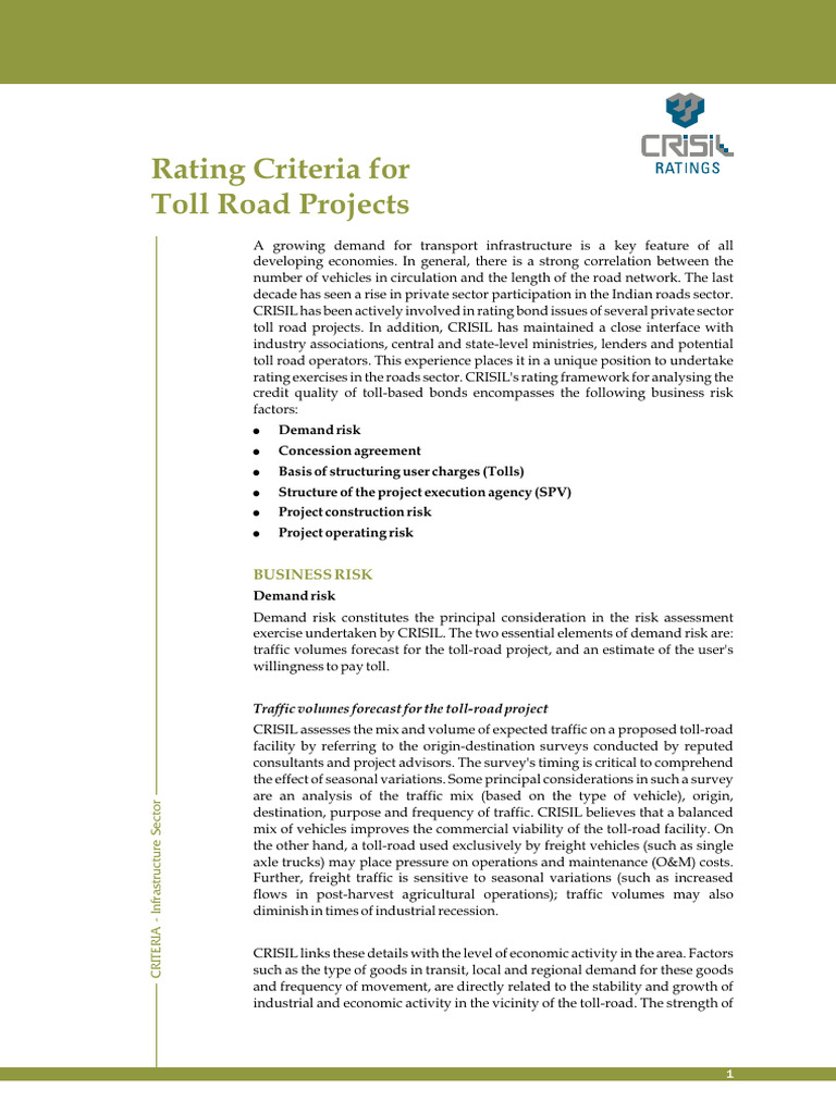 CRISIL's Toll Road Project Risk Assessment | PDF | Toll Road | Risk