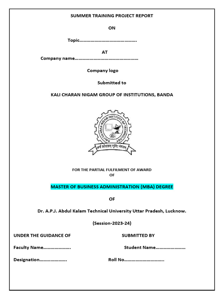 Summer Training Project Report MBA | PDF