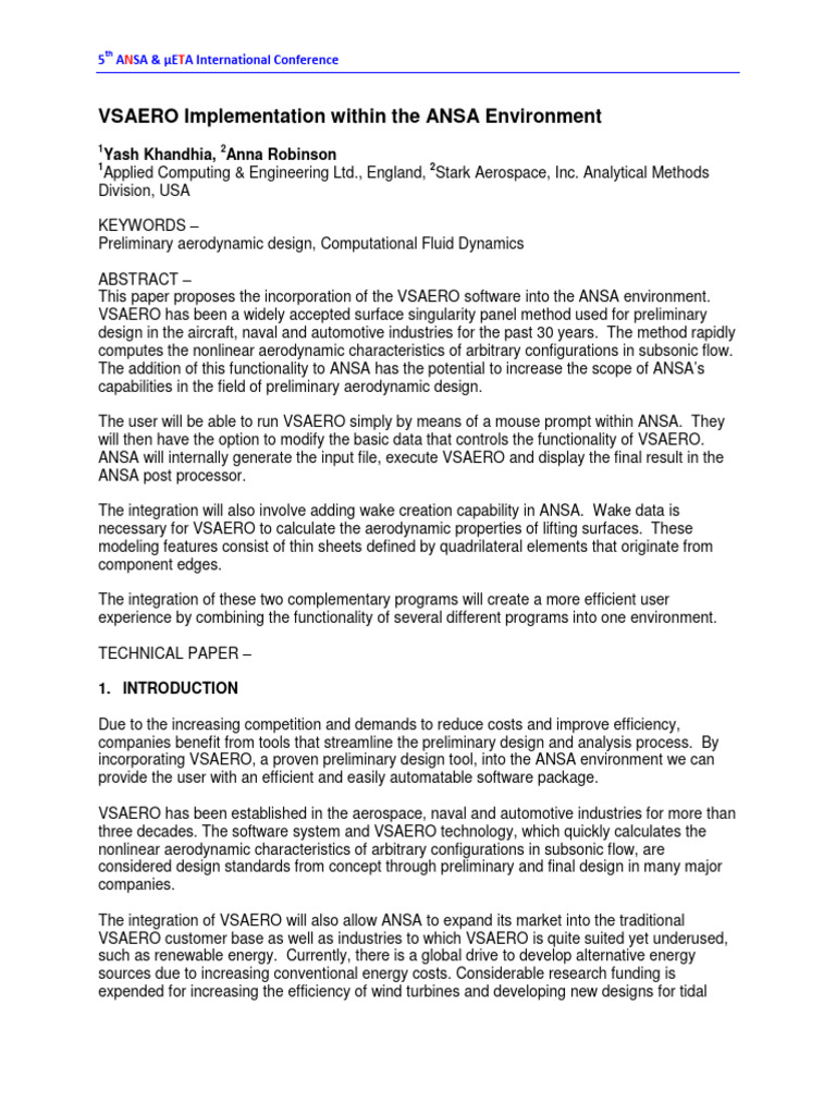 Integrating VSAERO into ANSA Environment | PDF | Aerodynamics ...