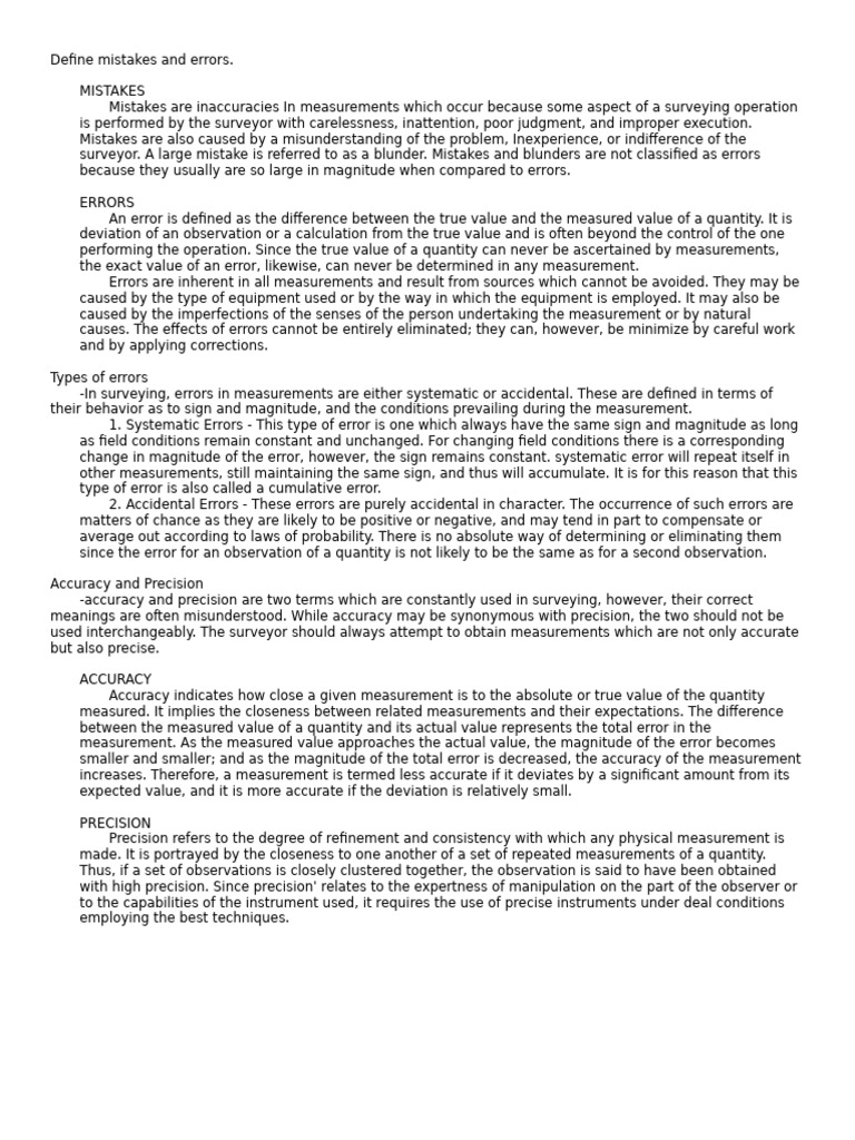 Understanding Mistakes and Errors in Surveying | PDF | Accuracy And ...