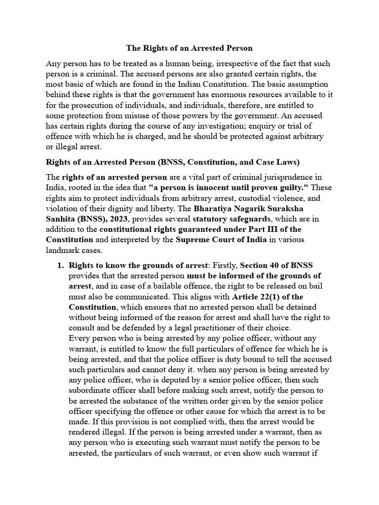 Rights of Arrested Person | PDF | Arrest | Bail