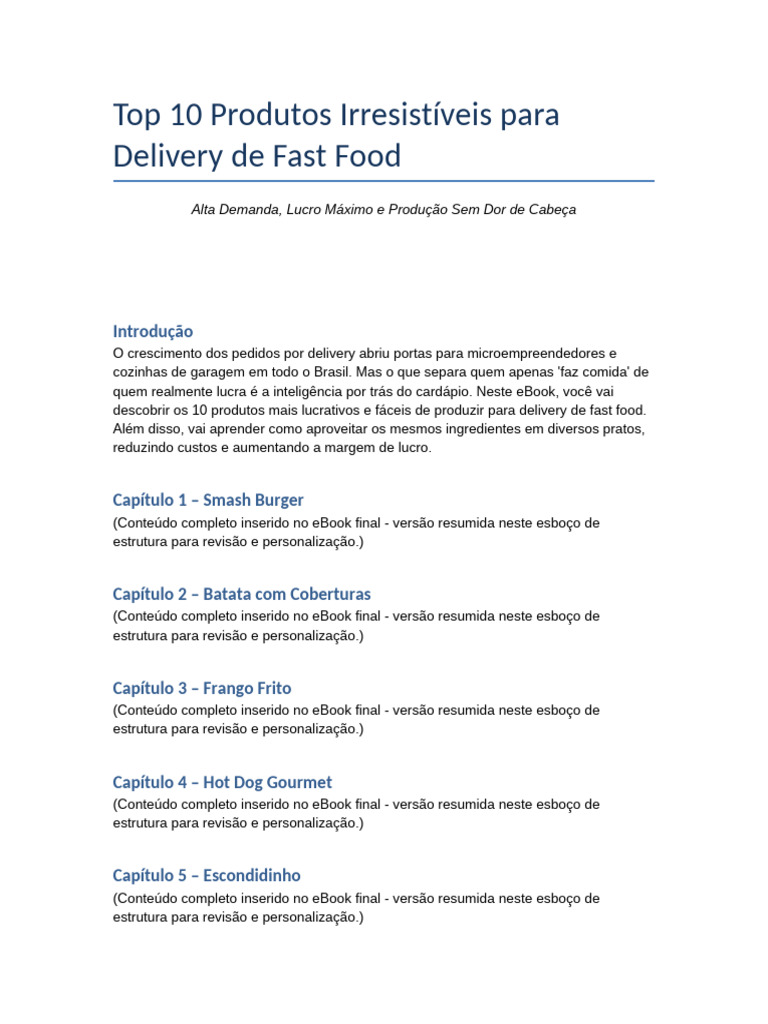 10 Produtos Lucrativos para Delivery Fast Food | PDF | Comida rápida ...