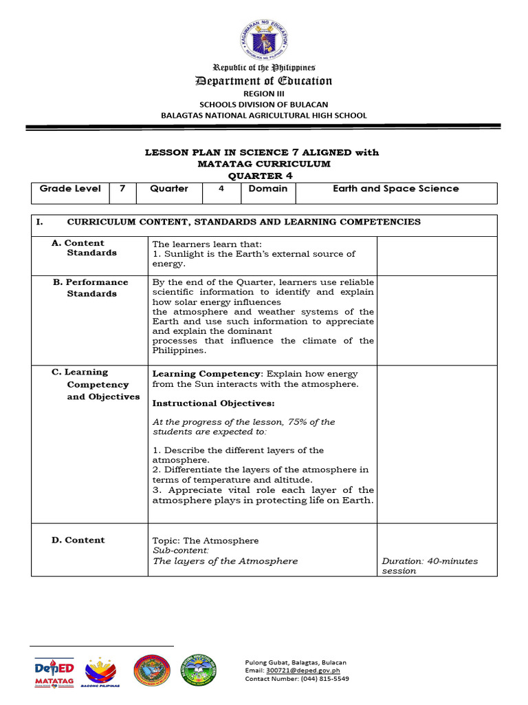 obj 2. Research-based Lesson Exemplar | PDF | Atmosphere Of Earth ...