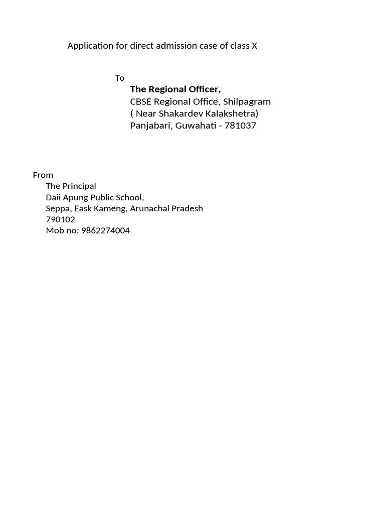 Application For Direct Admission Case of Class X | PDF