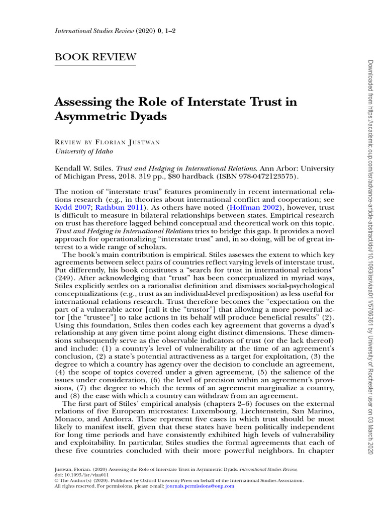 Assessing The Role of Interstate Trust in | PDF