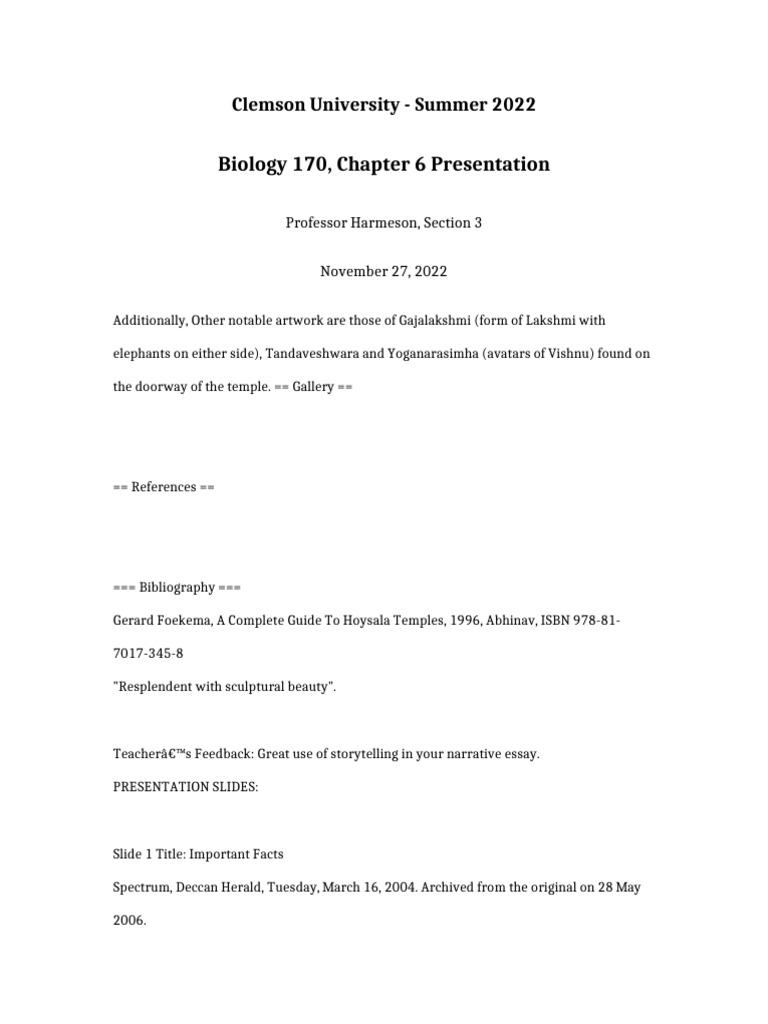 Clemson University Biology 170 Presentation | PDF