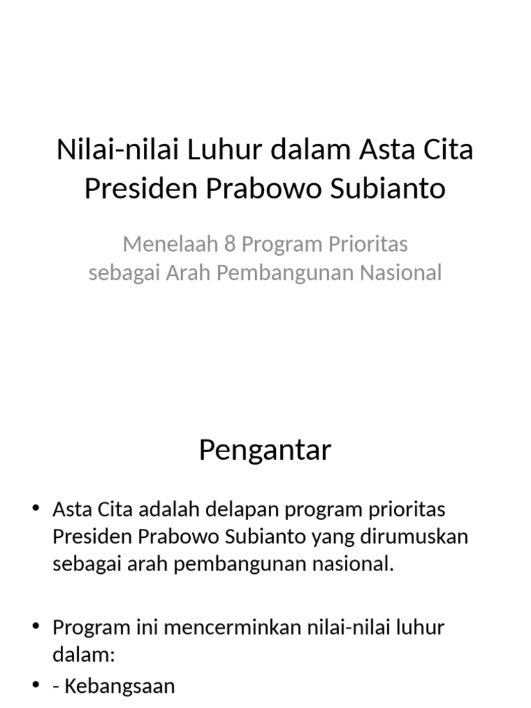 Asta Cita Prabowo: 8 Program Prioritas | PDF