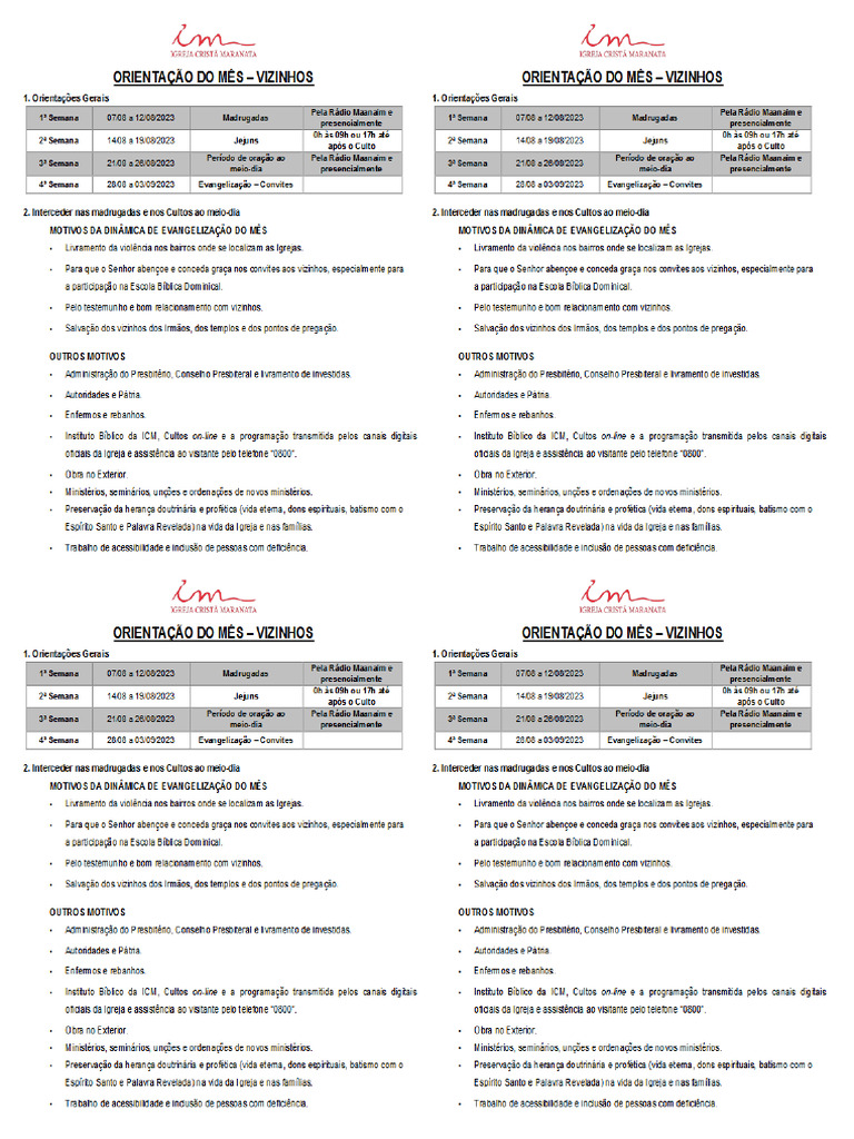 Motivos de Oração Circular Orientação Mês Dos Vizinhos 047 23 | PDF