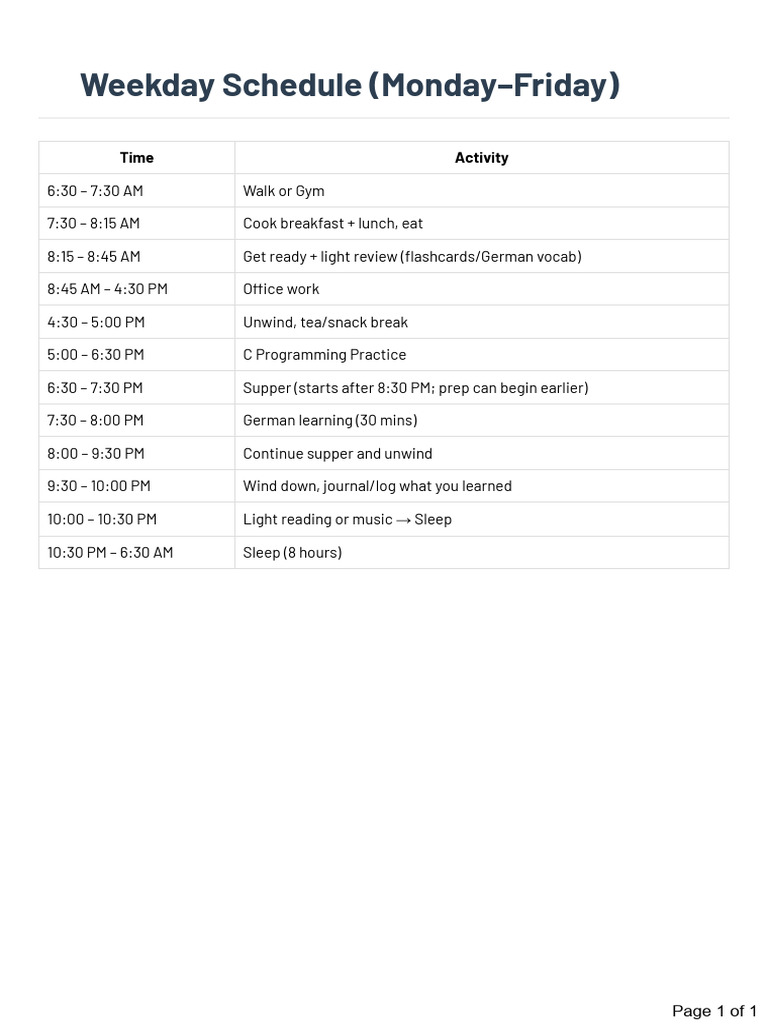 Weekday Routine: Work, Learning, and Rest | PDF