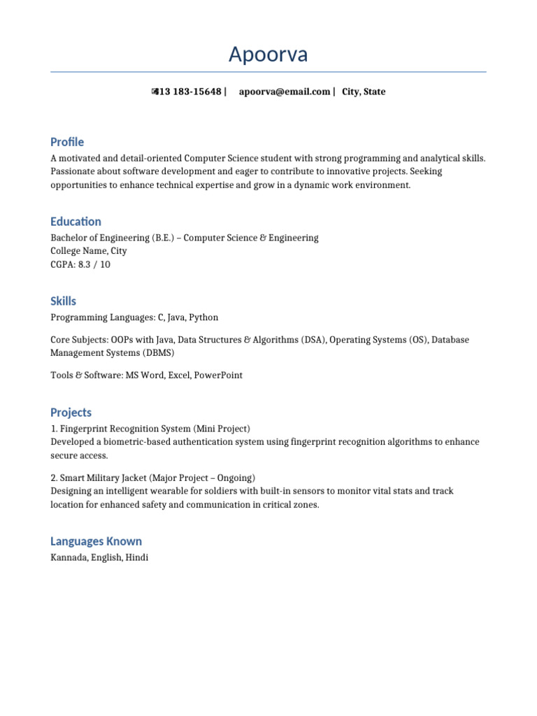 Computer Science Student Resume | PDF