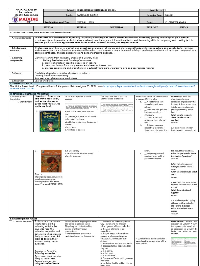 K to 10 English Lesson Plan | PDF | Reading Comprehension