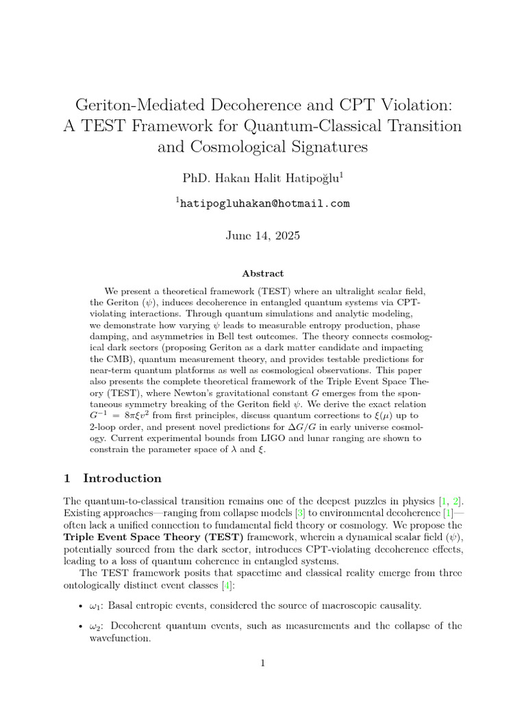 Geriton's Role in Decoherence and Gravity | PDF | Gravity | Quantum ...