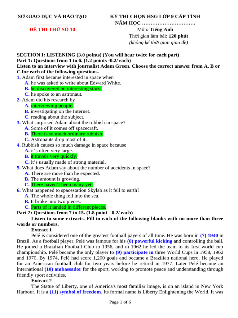 Mock Exam for 9th Grade English HSG | PDF