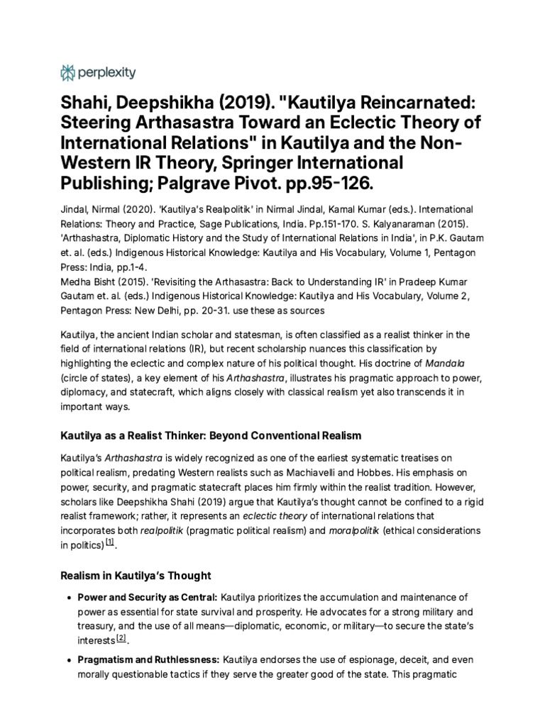 Kautilya's Eclectic Realism in IR | PDF | International Relations ...