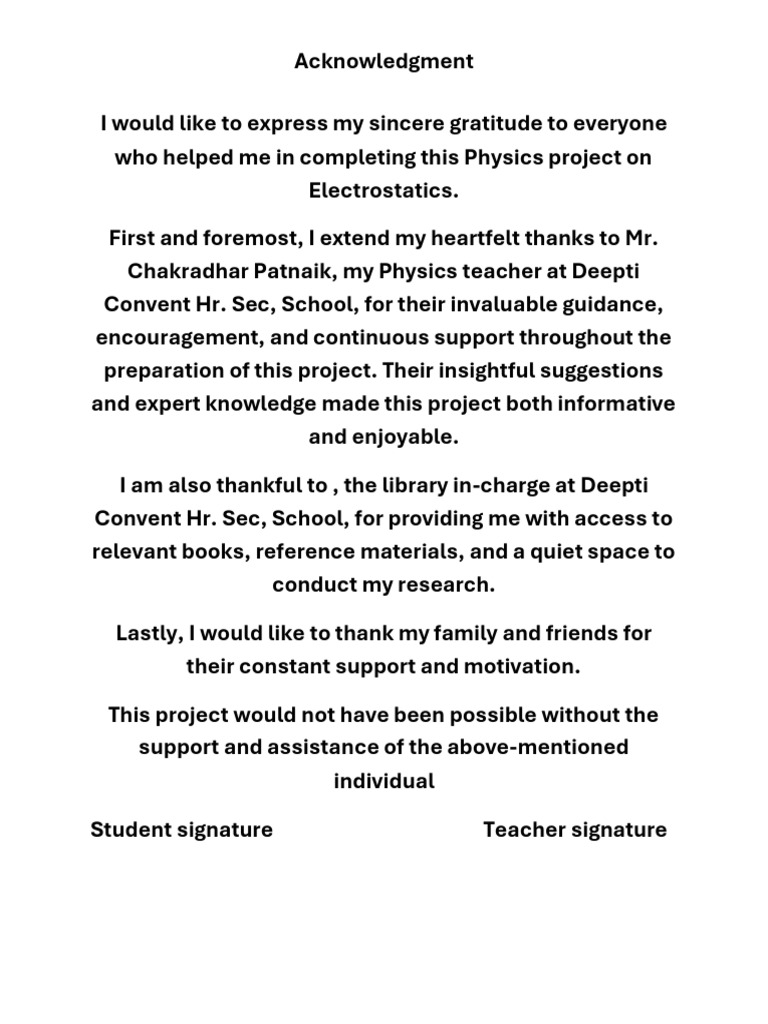 Acknowledgment for Physics Project | PDF