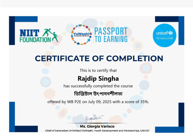Rajdip Singha's WB P2E Course Completion | PDF