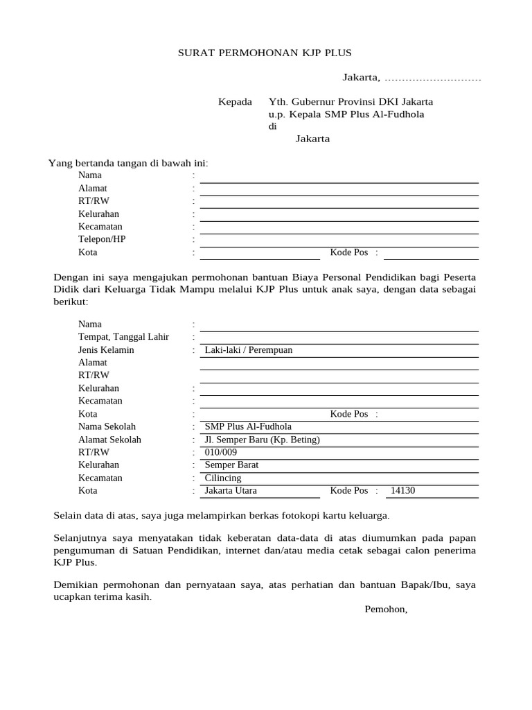 Permohonan KJP Plus untuk Pendidikan | PDF