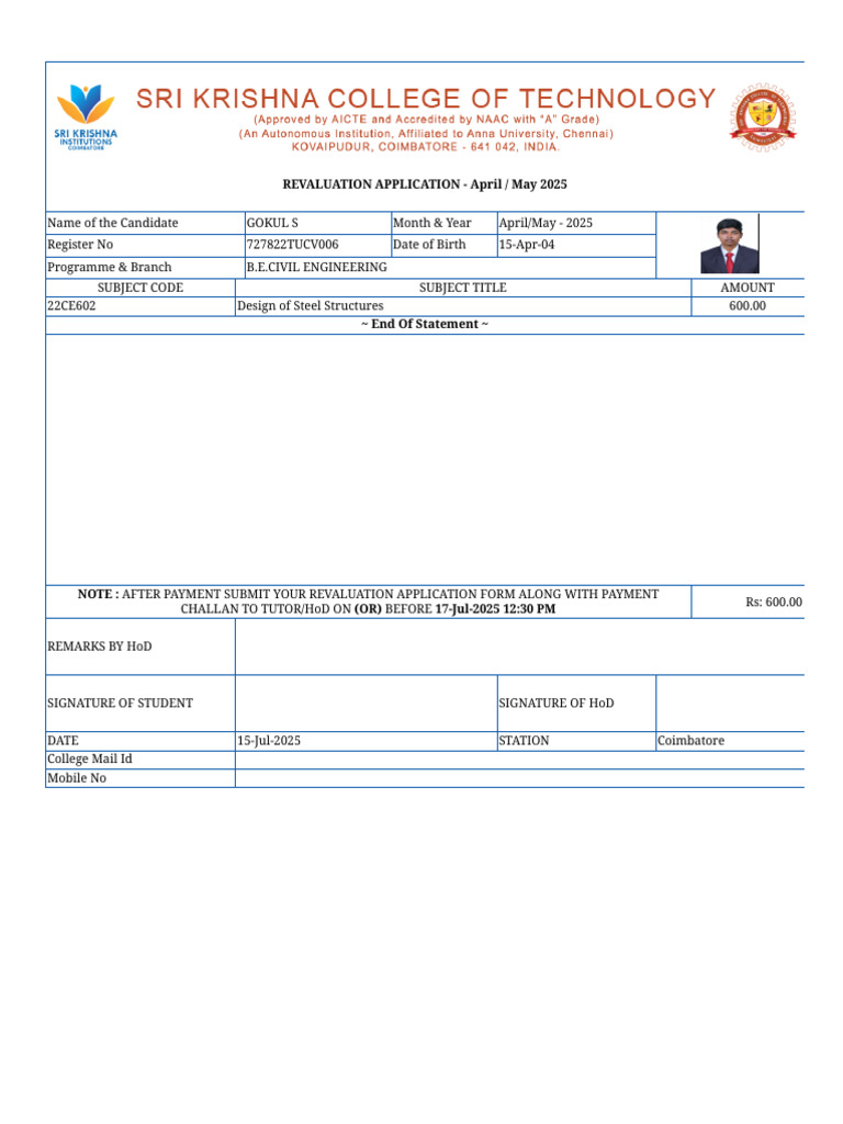 Revaluation Application Printout | PDF