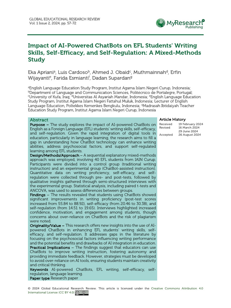 AI ChatBots Enhance EFL Writing Skills | PDF | Artificial Intelligence ...