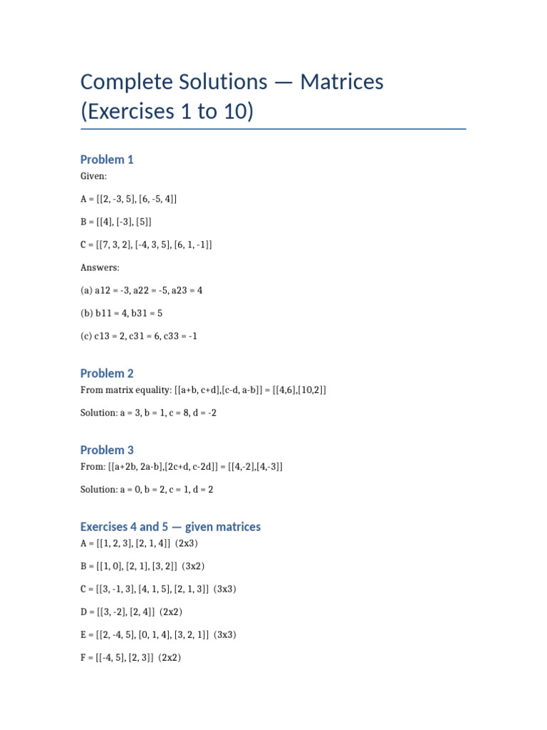Matrix Exercises and Solutions Guide | PDF | Matrix (Mathematics ...