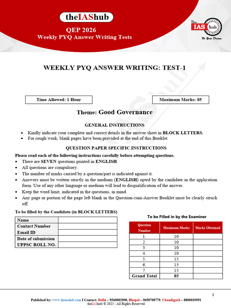 Weekly PYQ Answer Writing Tests | PDF