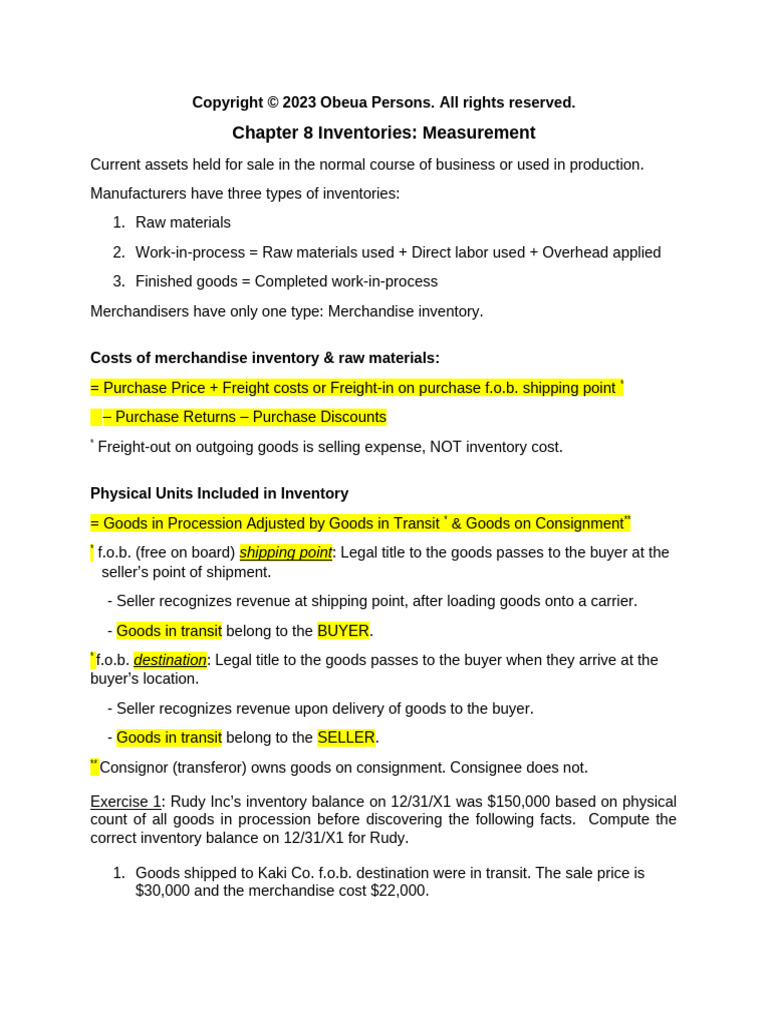Inventory Measurement and Costing Methods | PDF | Cost Of Goods Sold ...