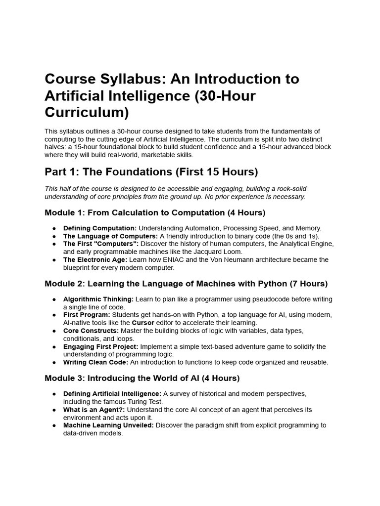 AI Course Syllabus Overview | PDF | Artificial Intelligence ...