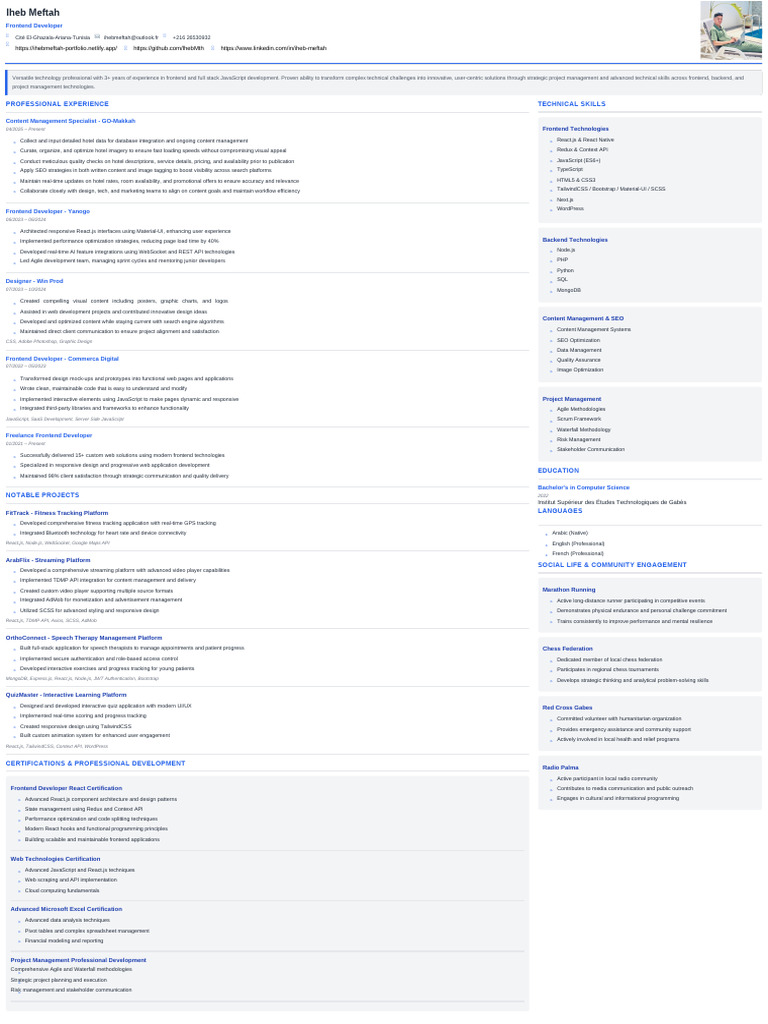 Frontend Developer Portfolio Overview | PDF | Java Script | World Wide Web