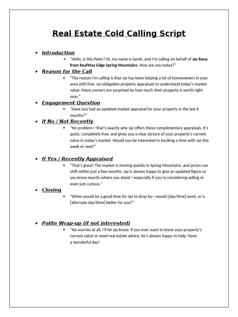 Effective Real Estate Cold Calling Script | PDF