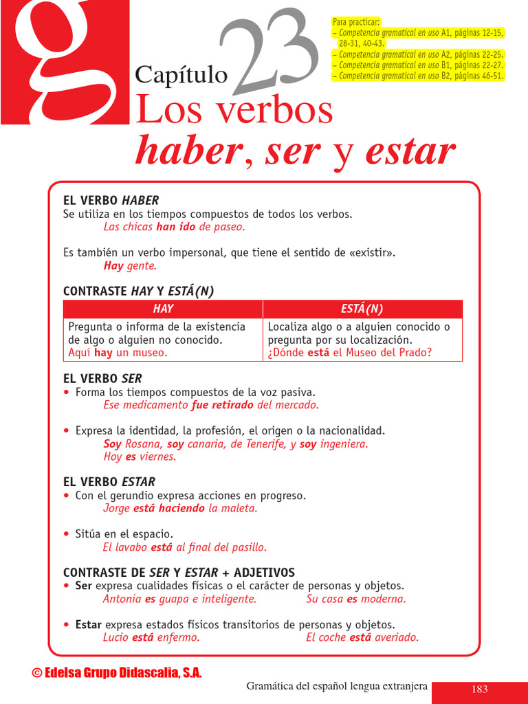 Uso de los verbos haber, ser y estar | PDF