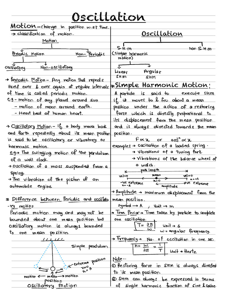 Oscillation Student Notes Pdf