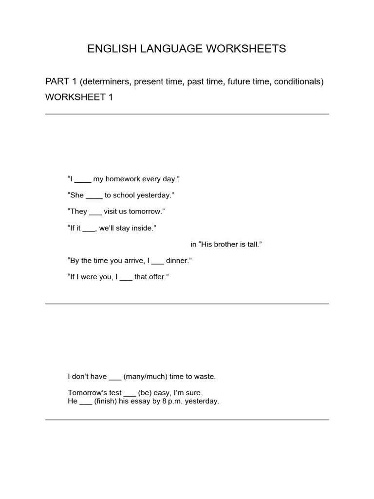 English Language Worksheets | PDF | Linguistics | Grammar