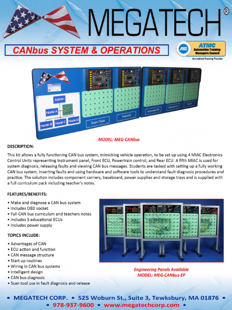 Megatech CAN Bus System Operation Trainer With Stand Data Sheet | PDF