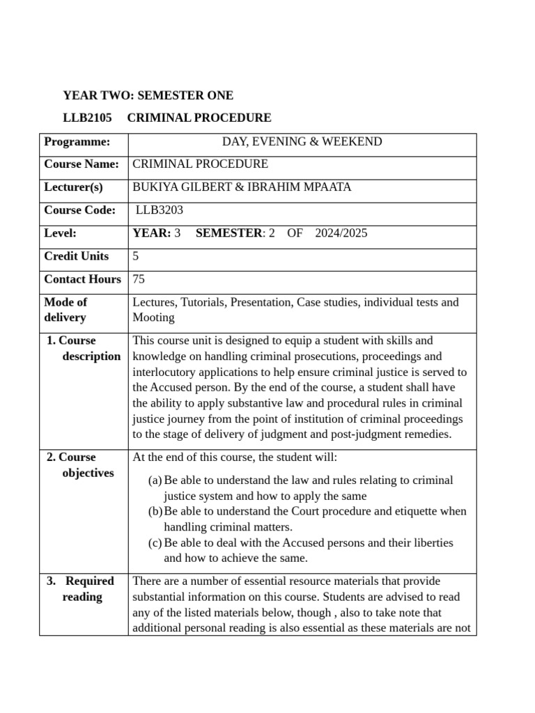 Criminal Procedure Course Overview | PDF | Criminal Procedure In South ...
