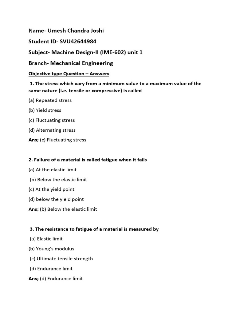 Machine Design-II: Stress Analysis Guide | PDF | Strength Of Materials ...