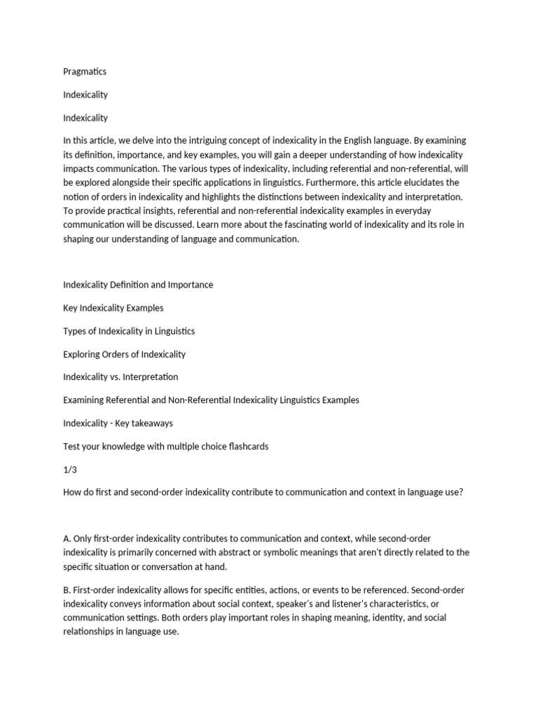 Understanding Indexicality in Linguistics | PDF | Semantics | Communication