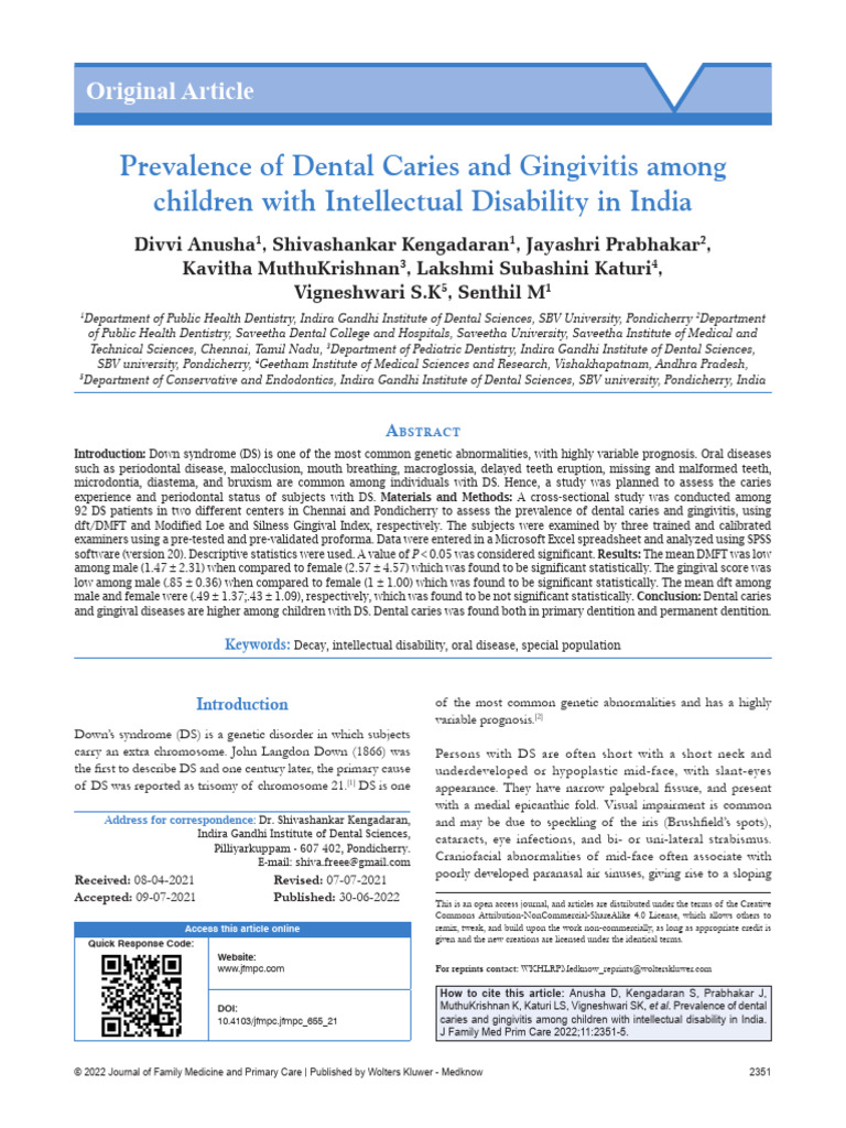 Dental Health in Down Syndrome Children | PDF | Dentistry | Periodontology