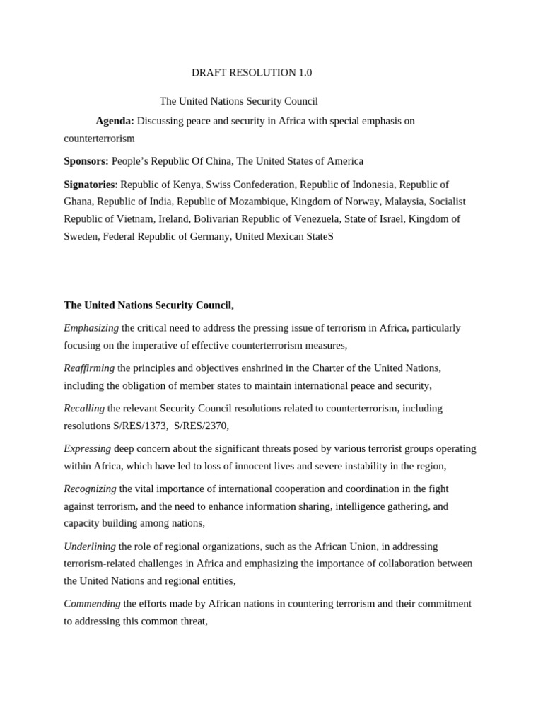 Unsc Draft Resolution 1.0 | PDF | Internally Displaced Person ...