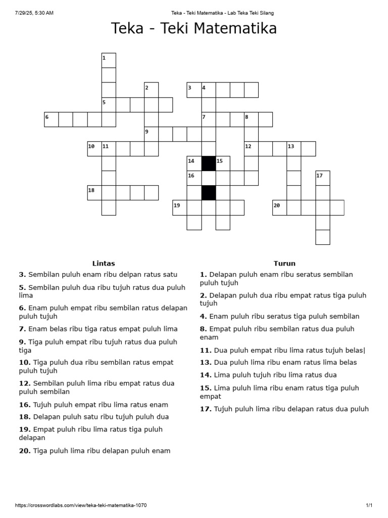 Teka-Teki Matematika Kelas 6 SD | PDF
