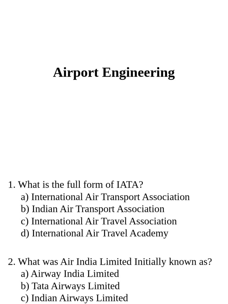 Airport Engineering MCQs for Exams | PDF | Runway | Transport