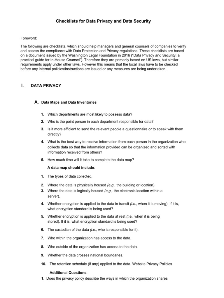 Data Privacy and Security Checklists | PDF | Ransomware | Cloud Computing