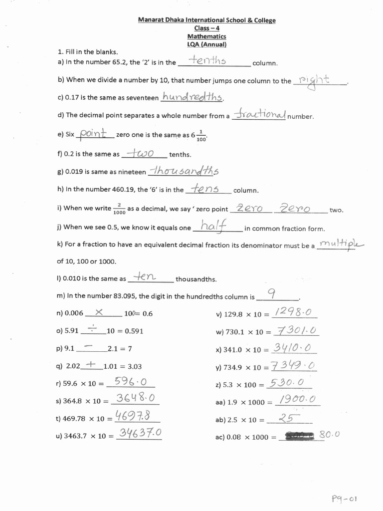 Class 4 LQA Math Annual | PDF